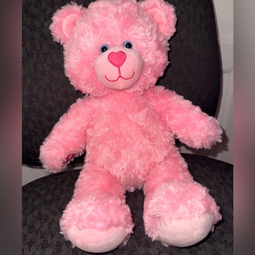 “Pink” Teddy Bear- Plush: w/Pink Heart Nose & Swirly Pink Fur-16” Tall